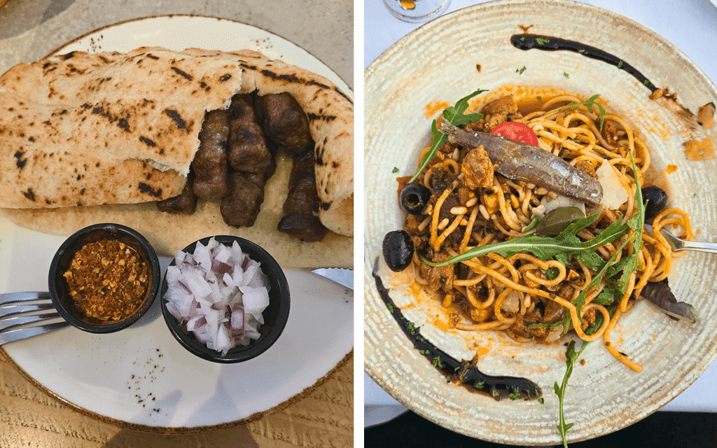 cevapi ve Cafe del Mar'da yediğim deniz ürünlü makarna