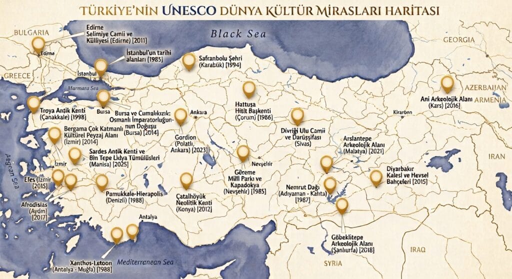Türkiye UNESCO Dünya Mirası Listesi Haritası